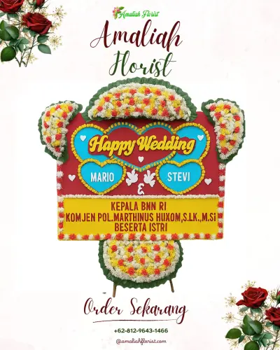 Karangan Papan Bunga Pernikahan di Sraten